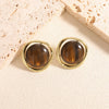 Women’s Alloy Drop Earrings With Stainless Steel Posts Tiger Eye Inspired Geometric Flower And Square Design Dripping Oil Finish Fashion Retro Style