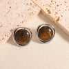 Women’s Alloy Drop Earrings With Stainless Steel Posts Tiger Eye Inspired Geometric Flower And Square Design Dripping Oil Finish Fashion Retro Style
