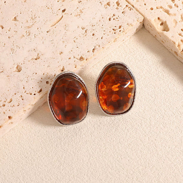 Women’s Alloy Drop Earrings With Stainless Steel Posts Tiger Eye Inspired Geometric Flower And Square Design Dripping Oil Finish Fashion Retro Style