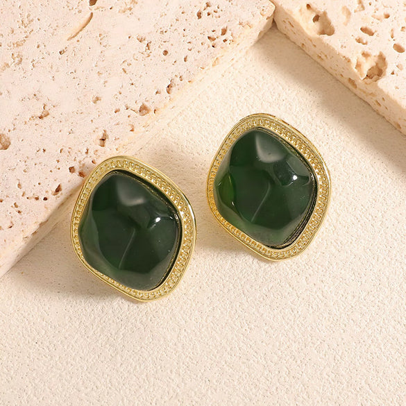 Women’s Alloy Drop Earrings With Stainless Steel Posts Tiger Eye Inspired Geometric Flower And Square Design Dripping Oil Finish Fashion Retro Style