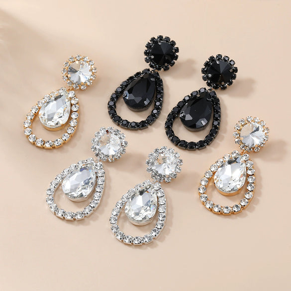 Women's Alloy Drop Shaped Geometric Style Diamond Earrings For Autumn And Winter