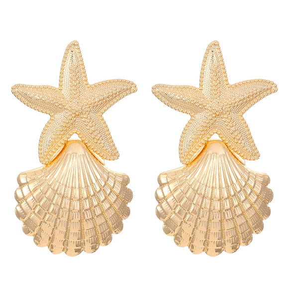 Women's Alloy Earrings With Marine Elements Starfish And Conch Animal Zodiac Style Electroplated
