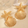 Women's Alloy Earrings With Marine Elements Starfish And Conch Animal Zodiac Style Electroplated