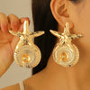 Women's Alloy Earrings With Marine Elements Starfish And Conch Animal Zodiac Style Electroplated
