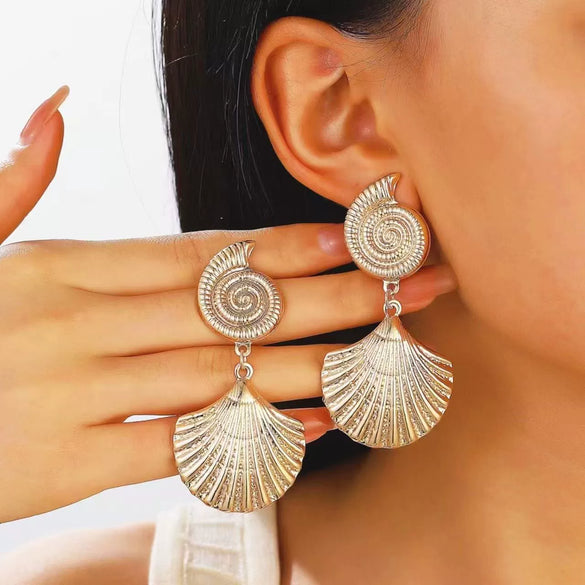 Women's Alloy Earrings With Marine Elements Starfish And Conch Animal Zodiac Style Electroplated