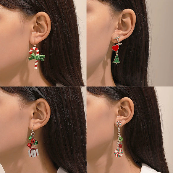 Women's Alloy Electroplated Christmas Earrings With Cartoon Characters And Geometric Patterns