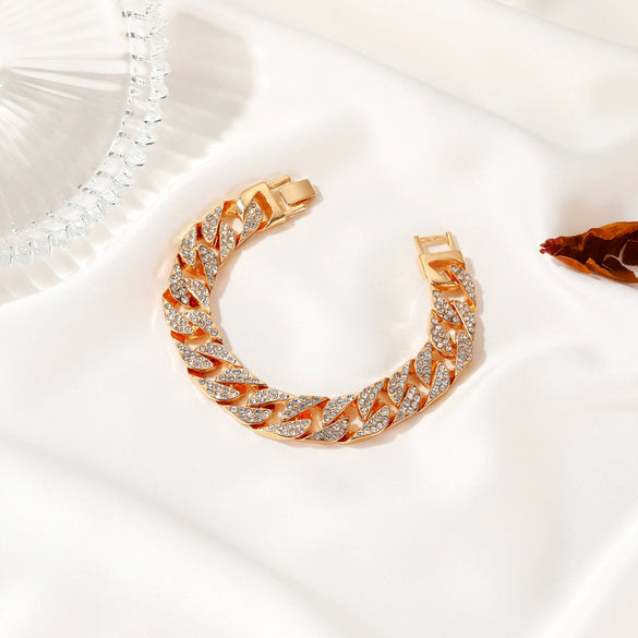 Women's Alloy Electroplated Geometric Wide Chain Bracelet With Sparkling Inlay Street Fashion Disco Style Accessory