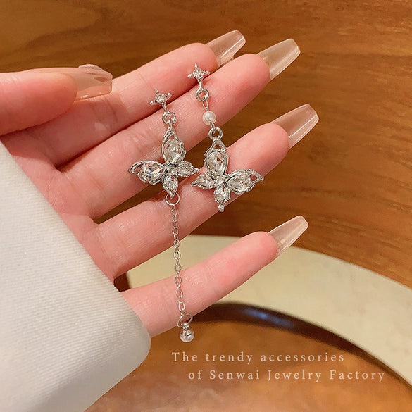 Women's Alloy Electroplated Insect Pattern Butterfly Tassel Asymmetric Long Earrings