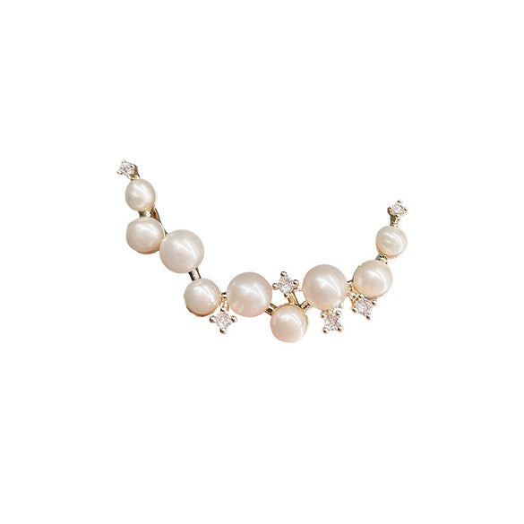 Women's Alloy Electroplated Pearl Meniscus Brooch Highend Simple Versatile Suit Corsage Antilight Pin Accessories