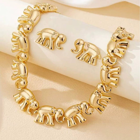 Women's Alloy Elephant Pendant Jewelry Set With Electroplated Irregular Layered Necklace Earrings And Bracelet