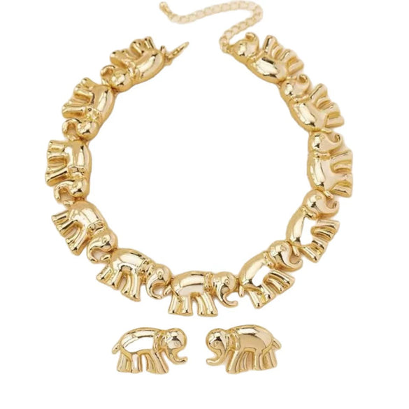 Women's Alloy Elephant Pendant Jewelry Set With Electroplated Irregular Layered Necklace Earrings And Bracelet