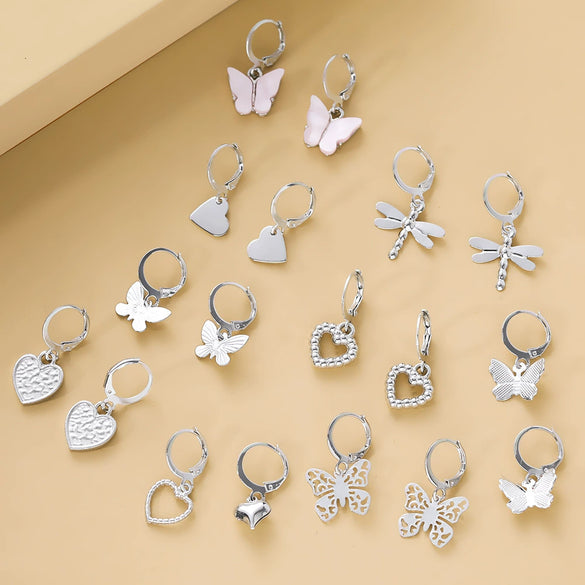 Women's Alloy Fashion Popular Butterfly Love Heart Earrings Jewelry With Electroplating