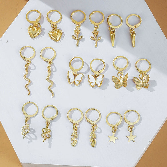 Women's Alloy Fashion Popular Butterfly Love Heart Earrings Jewelry With Electroplating