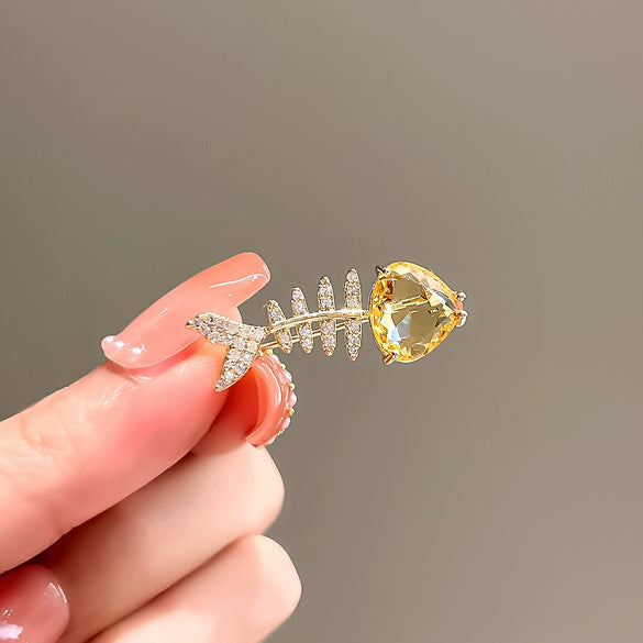 Women's Alloy Fish Bone Brooch Electroplating Cute Summer Suit Accessories
