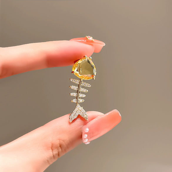 Women's Alloy Fish Bone Brooch Electroplating Cute Summer Suit Accessories