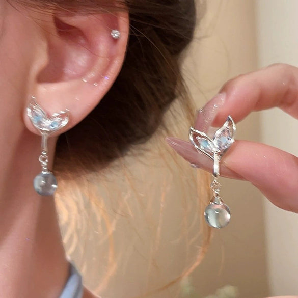 Women's Alloy Fishtail Bead Earrings With 925 Silver Needle Inlaid With Pearls Geometric Animal Style