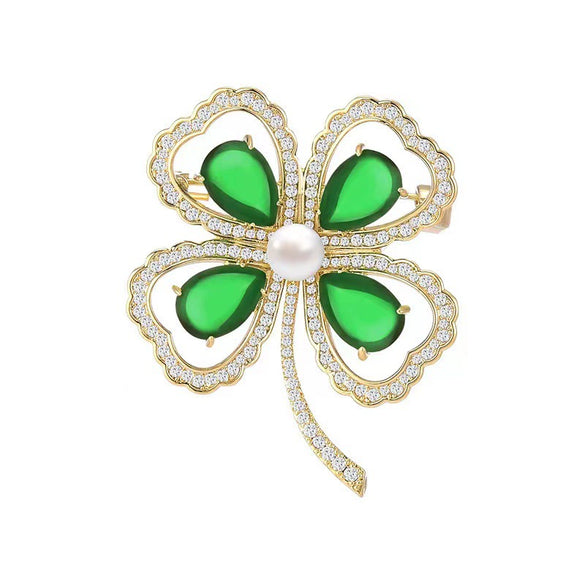Women's Alloy Flower Pattern Electroplated Emerald Brooch Highend Accessories Suit Pin