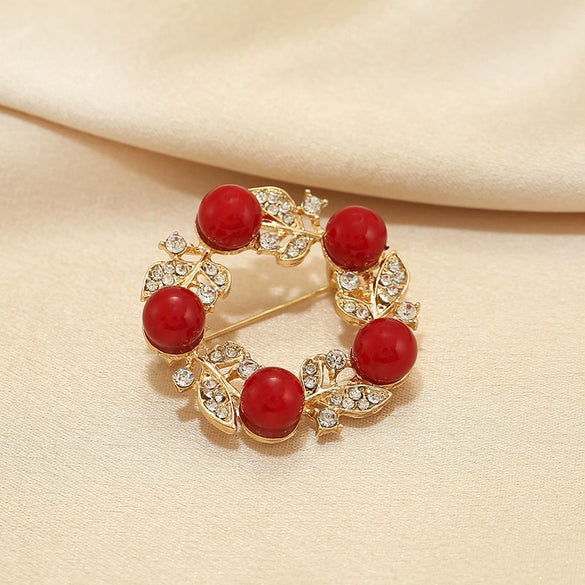 Women's Alloy Flower Red Round Brooch With Electroplating Treatment