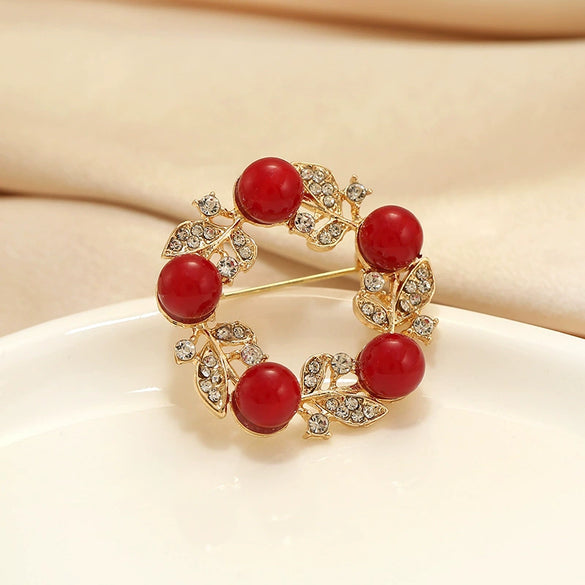 Women's Alloy Flower Red Round Brooch With Electroplating Treatment