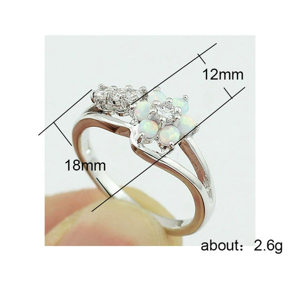 Women's Alloy Flower Ring With Faux Opal And Zircon Design