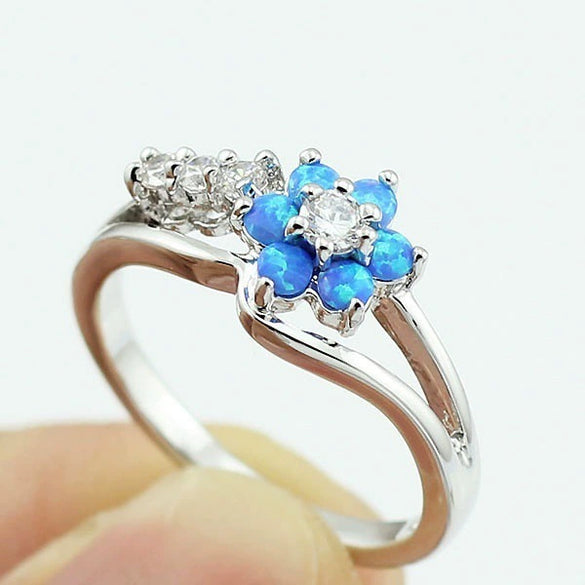 Women's Alloy Flower Ring With Faux Opal And Zircon Design