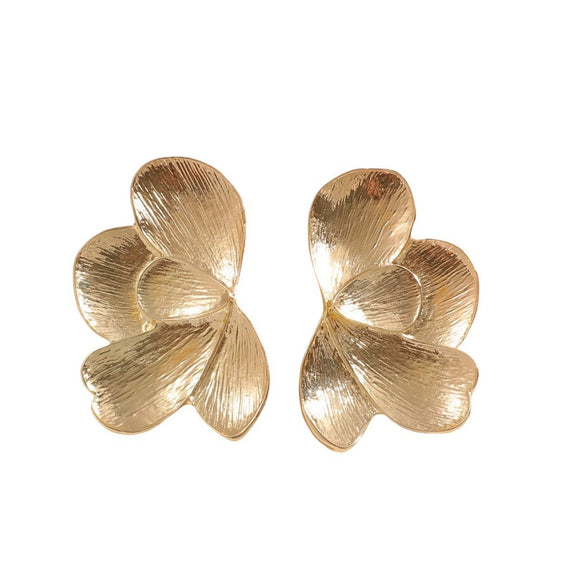 Women's Alloy Flower Stud Earrings With Threedimensional Layered Petal Design Glossy Electroplated Finish And Stainless Steel Posts