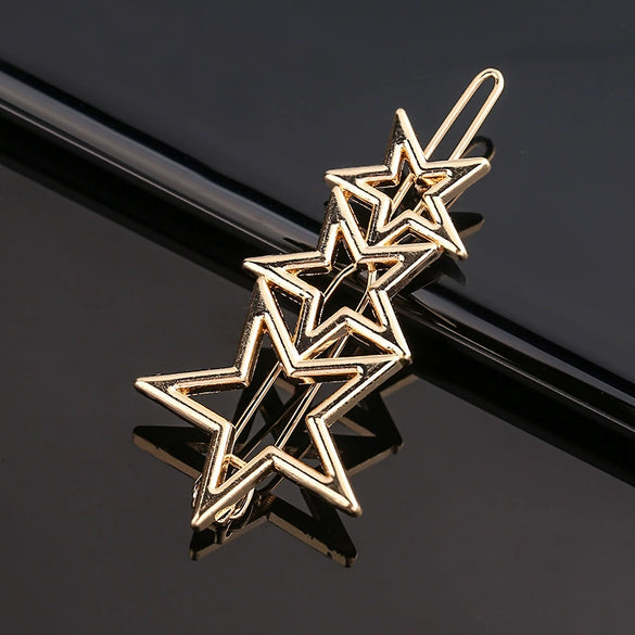 Women's Alloy Frog And Triangle Moon Hair Clip Electroplated Side Barrette With Simple Decorative Design