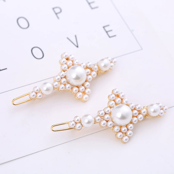 Women's Alloy Frog Clip Hairpin With Highbright Pearl Bow Tie And Electroplating Process