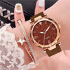 Women's Alloy Frosted Digital Quartz Watch And Fivepointed Star Bracelet Twopiece Set Leisure Style Pin Buckle Titanium Spiral Crown