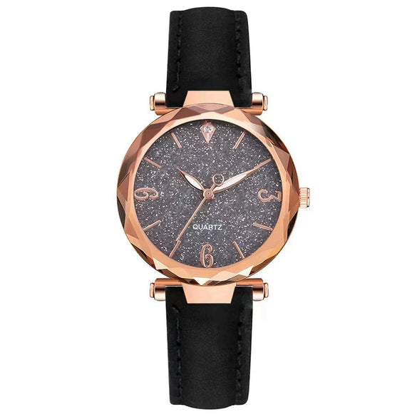 Women's Alloy Frosted Digital Quartz Watch And Fivepointed Star Bracelet Twopiece Set Leisure Style Pin Buckle Titanium Spiral Crown