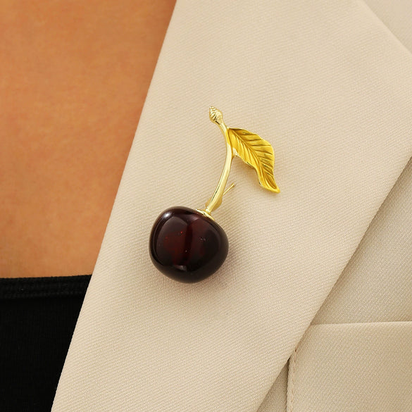 Women's Alloy Fruit Cherry Brooch Electroplated Fashion Accessory