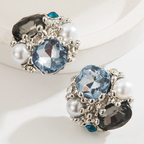 Women's Alloy Geometric Cat's Eye Stone Diamond Pearl Earrings Set With Diamonds