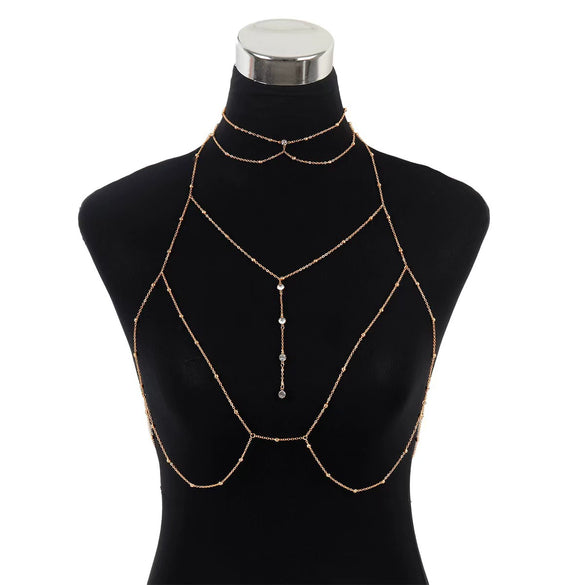 Women's Alloy Geometric Chain Necklace Set With Diamonds And Inlaid With Artificial Gemstones And Semiprecious Stones