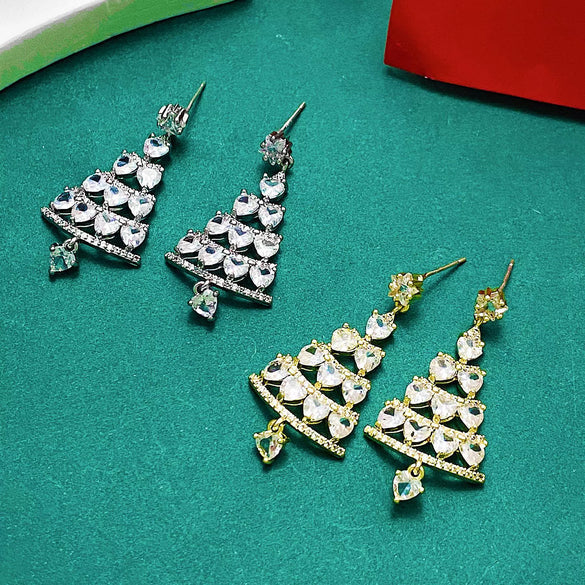 Women's Alloy Geometric Christmas Tree Earrings With Electroplating Design