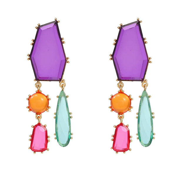 Women's Alloy Geometric Colored Diamond Earrings With Electroplating Design