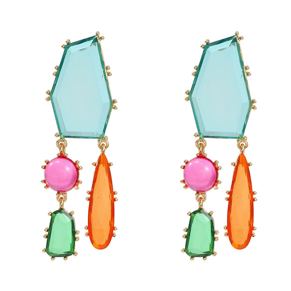 Women's Alloy Geometric Colored Diamond Earrings With Electroplating Design
