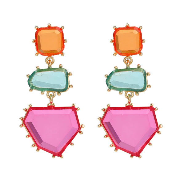 Women's Alloy Geometric Colored Diamond Earrings With Electroplating