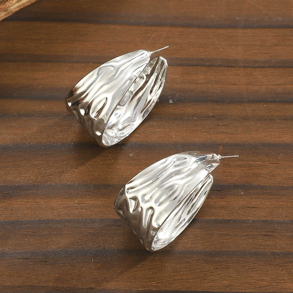 Women's Alloy Geometric Cshaped Pleated Concave And Convex Retro Cold Style Electroplated Earrings