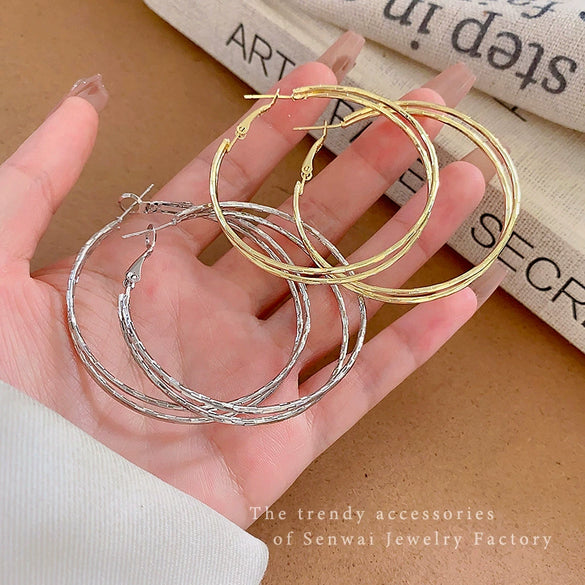 Women's Alloy Geometric Doublelayer Circle Electroplated Earrings Light Luxury Highend Temperament Ear Accessories