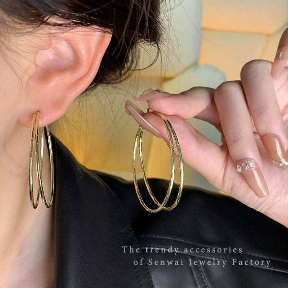 Women's Alloy Geometric Doublelayer Circle Electroplated Earrings Light Luxury Highend Temperament Ear Accessories