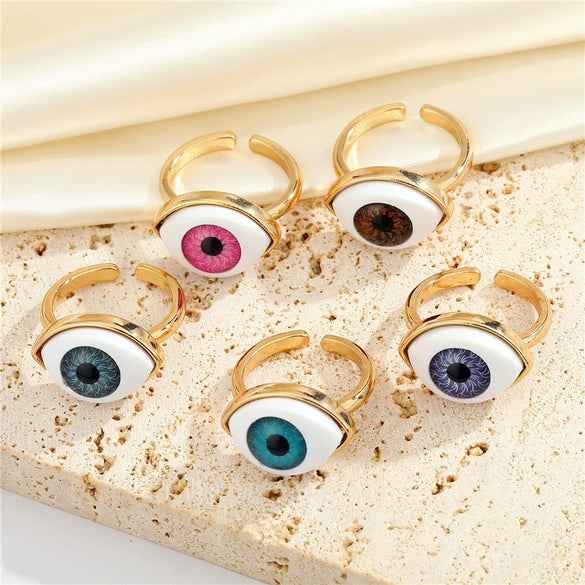Women's Alloy Geometric Evil Eye Adjustable Ring Necklace Set With Electroplated Pendant Jewelry