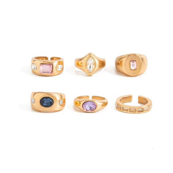 Women's Alloy Geometric Glass Diamond Stacking Rings With Smooth Threaded Open Design And Plated Finish