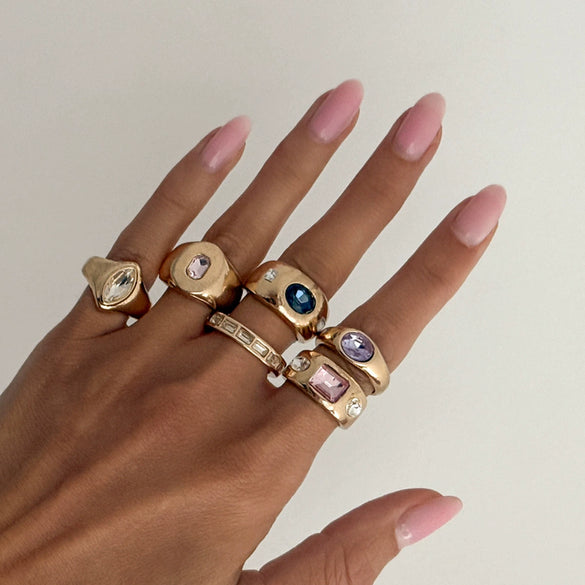 Women's Alloy Geometric Glass Diamond Stacking Rings With Smooth Threaded Open Design And Plated Finish