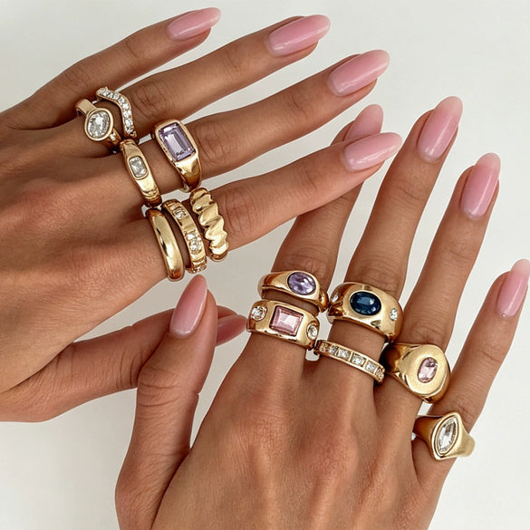 Women's Alloy Geometric Glass Diamond Stacking Rings With Smooth Threaded Open Design And Plated Finish