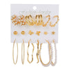 Women's Alloy Geometric Heart Metal Stud Earrings Set With Diamond And Oil Pearl Butterfly Lock Love Design
