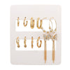 Women's Alloy Geometric Heart Metal Stud Earrings Set With Diamond And Oil Pearl Butterfly Lock Love Design