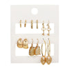 Women's Alloy Geometric Heart Metal Stud Earrings Set With Diamond And Oil Pearl Butterfly Lock Love Design
