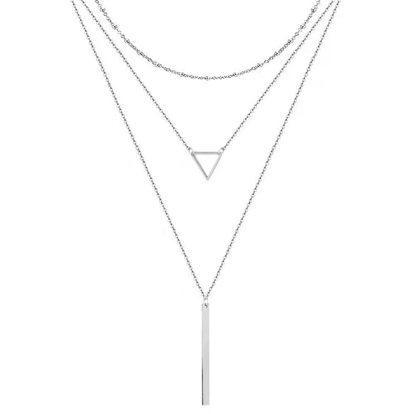 Women's Alloy Geometric Hollow Triangle Stick Multilayer Necklace With Electroplated Finish