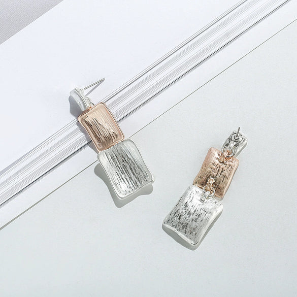 Women's Alloy Geometric Rectangular Stud Earrings With Fashionable Statement Design And Rose Gold Finish