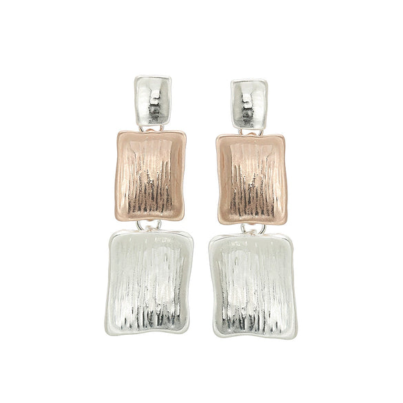 Women's Alloy Geometric Rectangular Stud Earrings With Fashionable Statement Design And Rose Gold Finish